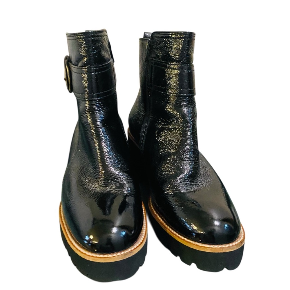 Paul Green Dynamic Boots Black Crinkled Patent Leather US 9 Chunky Lugg Sole - Picture 5 of 10